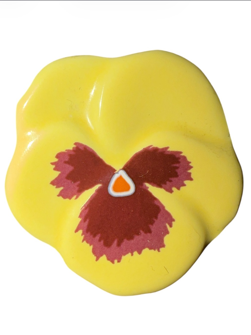 Vintage Avon Yellow Pansy Flower Ceramic Porcelain Brooch Pin